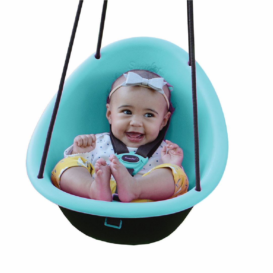 Swurfer Kiwi Baby - Toddler Swing with Foam-Lined Shell, Indoor and Outdoor Toy, Ages 6 Months+, Blue