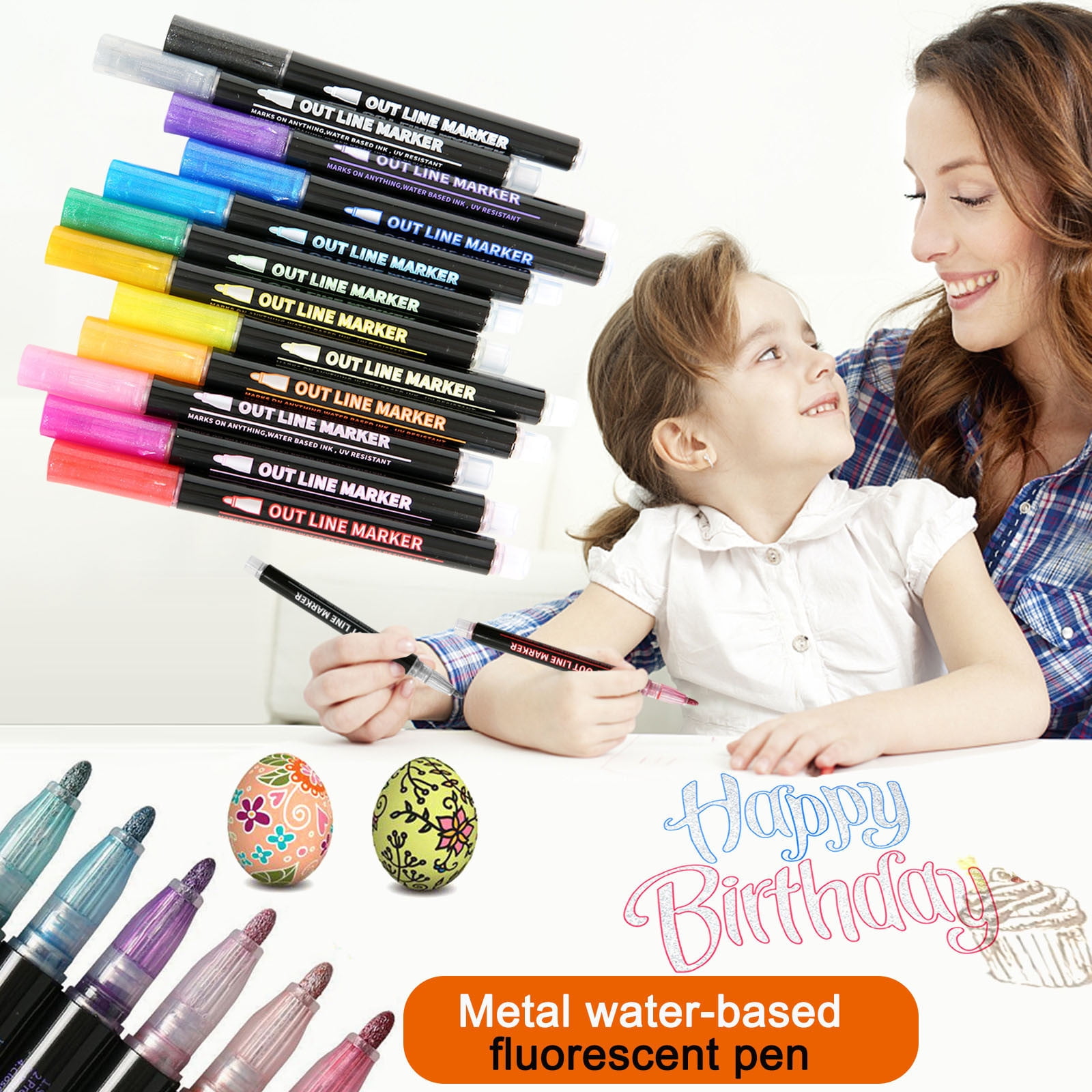 Double Line Pen Color Hand Account Pen Dream Metal Pen Hand-Ed 24 Color Highlighter Marker Pen 10Ml