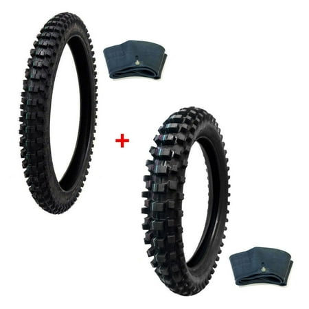 TIRE SET: Off Road Knobby Front Tire Size 80/100-21 with Inner Tube + Rear Tire Size 100/90-19 with Inner