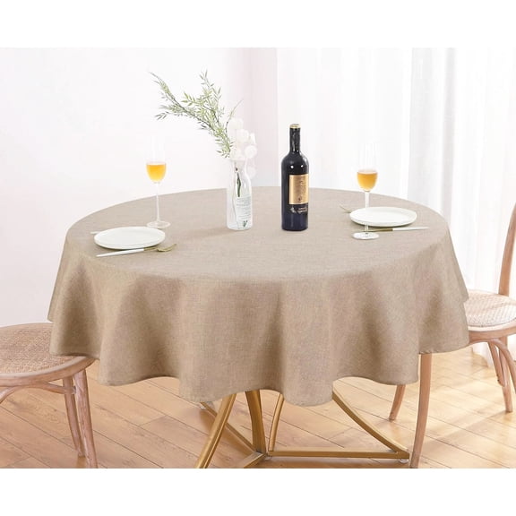 Waterproof Textured Linen 54 Inch Round Tablecloth for 36 Inch Tables