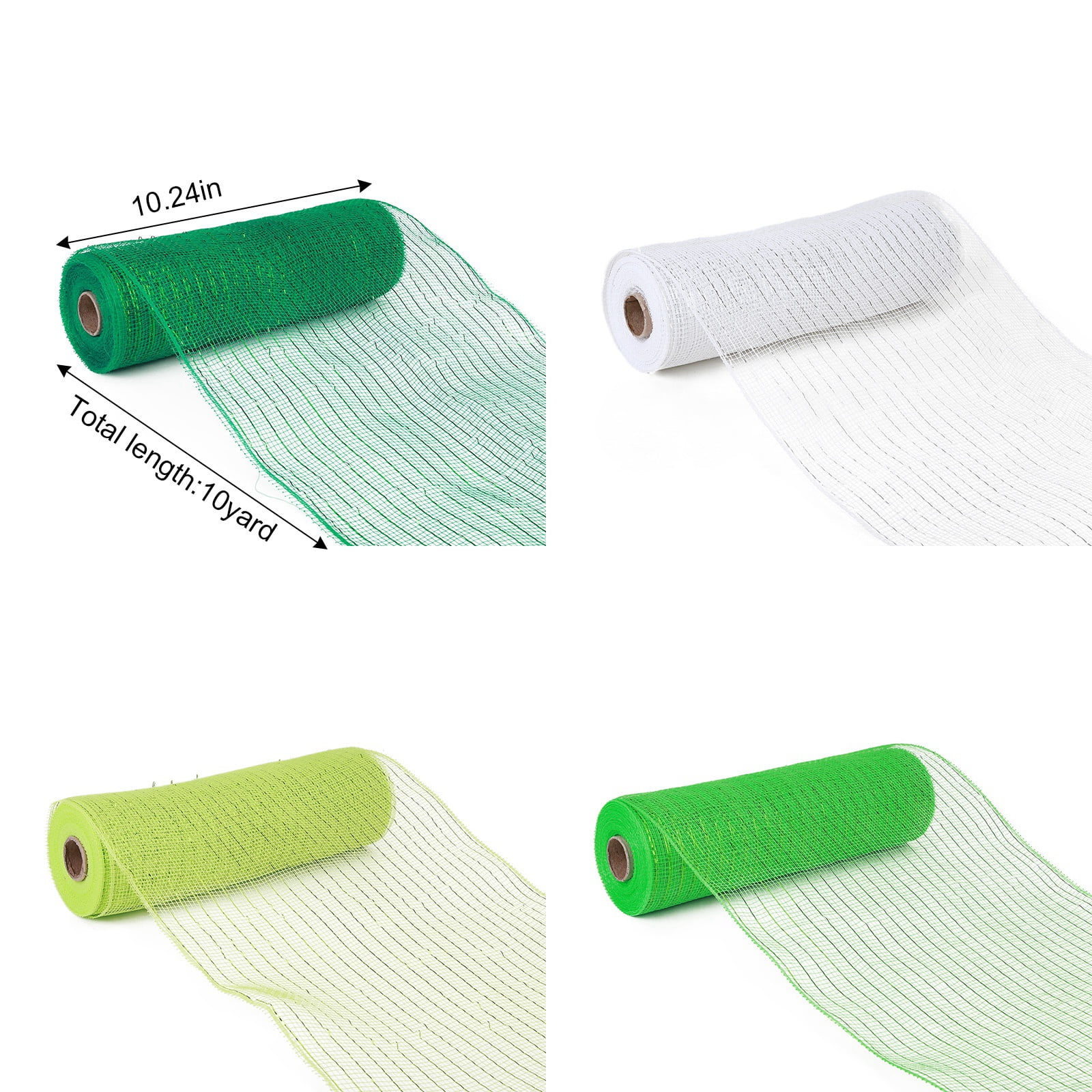 4 Rolls Christmas Ribbon Include 4 Roll Wreath Mesh Ribbon Decor Christmas Wired Ribbon Stripe Rolls Metallic Poly Red Green White Decoration Ribbon for DIY Wrapping Craft Wreath Party