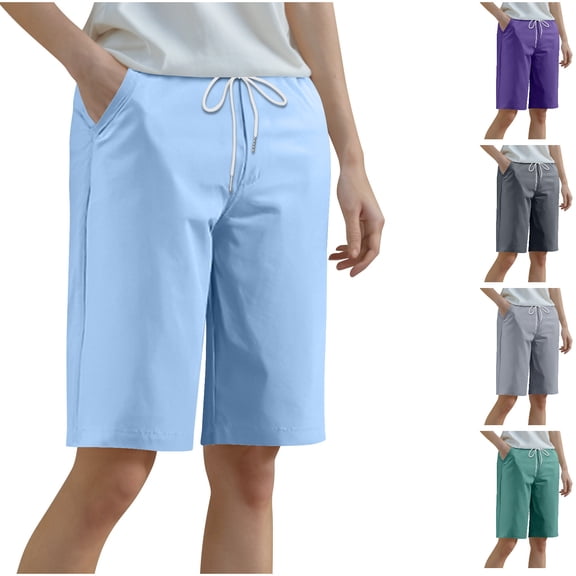 PUMISAS Sports Shorts For Women Elastic High Waist Drawstring Sweatpants Solid Color Yoga Athletic Shorts With Side Pockets