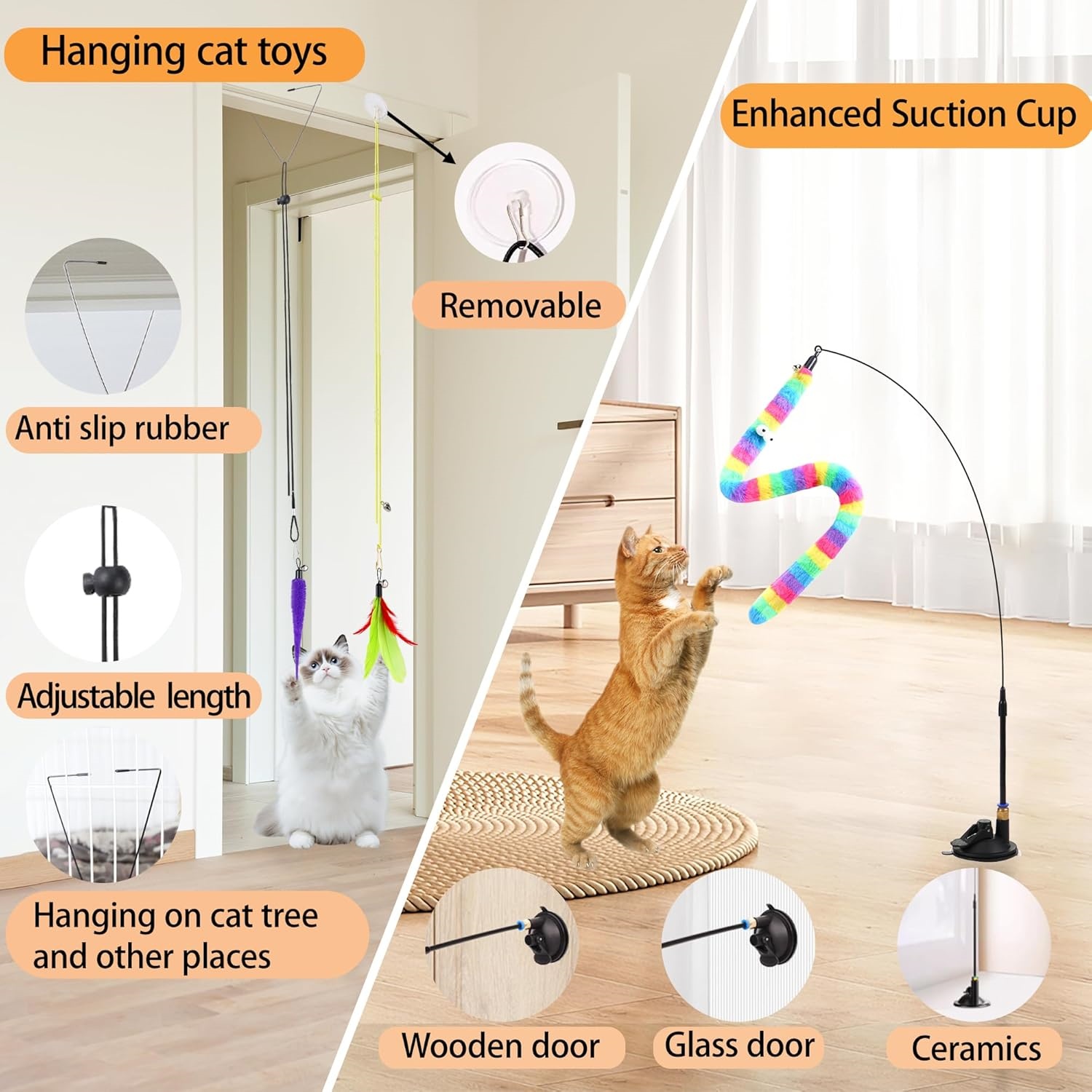URRU 4-in-1 Interactive Cat Feather Toys, 22-Piece Set photo 3