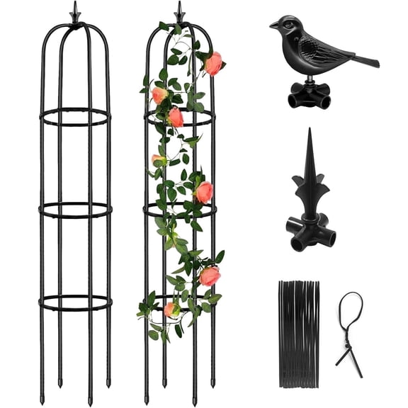 2Pcs Tower Obelisk Garden Trellis for Climbing Plant,59"H×10.6"W Rustproof Metal Potted Plant Climbing Support for Indoor Outdoor Flowers Vegetable Fruits Vines Support