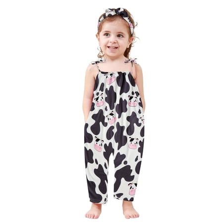 Toddler Baby Girls Romper Sleeveless Jumpsuit Summer Outfit Adjustable Tie-Up Strap with Pocket Headband 1-5T
