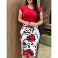 thumbnail image 1 of POINTERTECK Robe Crayon Rétro pour Femmes Manches Courtes Imprimé Floral Midi, 1 of 2
