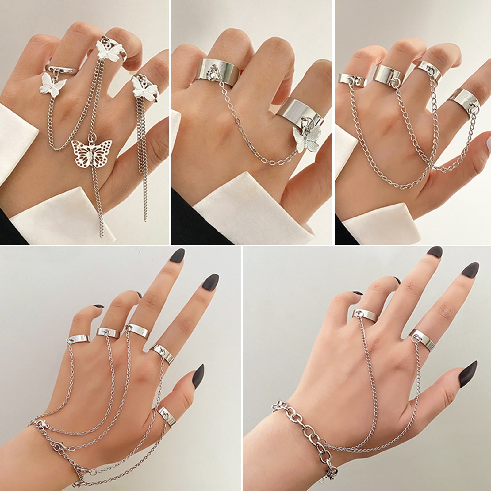 AYYUFE 1 Set Finger Ring Integrated Artistic Alloy Chain Design
