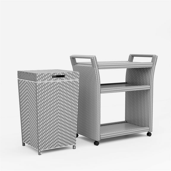 FOA Azur Outdoor Aluminum Wicker 3-Tier Bar Cart & Trash Can 2pc Set