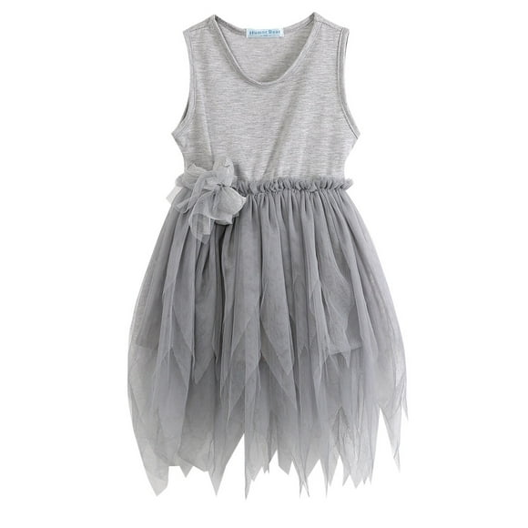 Baby Girls Dress Little Angel Kids Vintage Gray Sleeveless Tulle Skirt Kids Party Dress 2-7