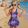 thumbnail image 3 of DISNIMO Marble Print Girls Swimsuit Kids One Piece Bathing Suit Sleeveless Swimwear Skirted U Neck Breathable Swim Dress 3-4Y, 3 of 8