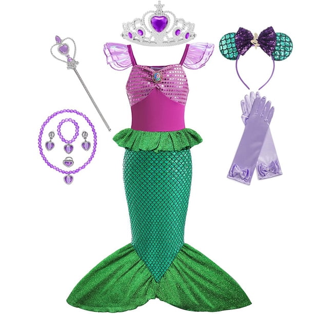 Disney Kids Dress For Girls Cosplay Little Mermaid Ariel Princess Costume Children Carnival Birthday Party Clothes Mermaid Dress6-7T Gao Jinjia LED