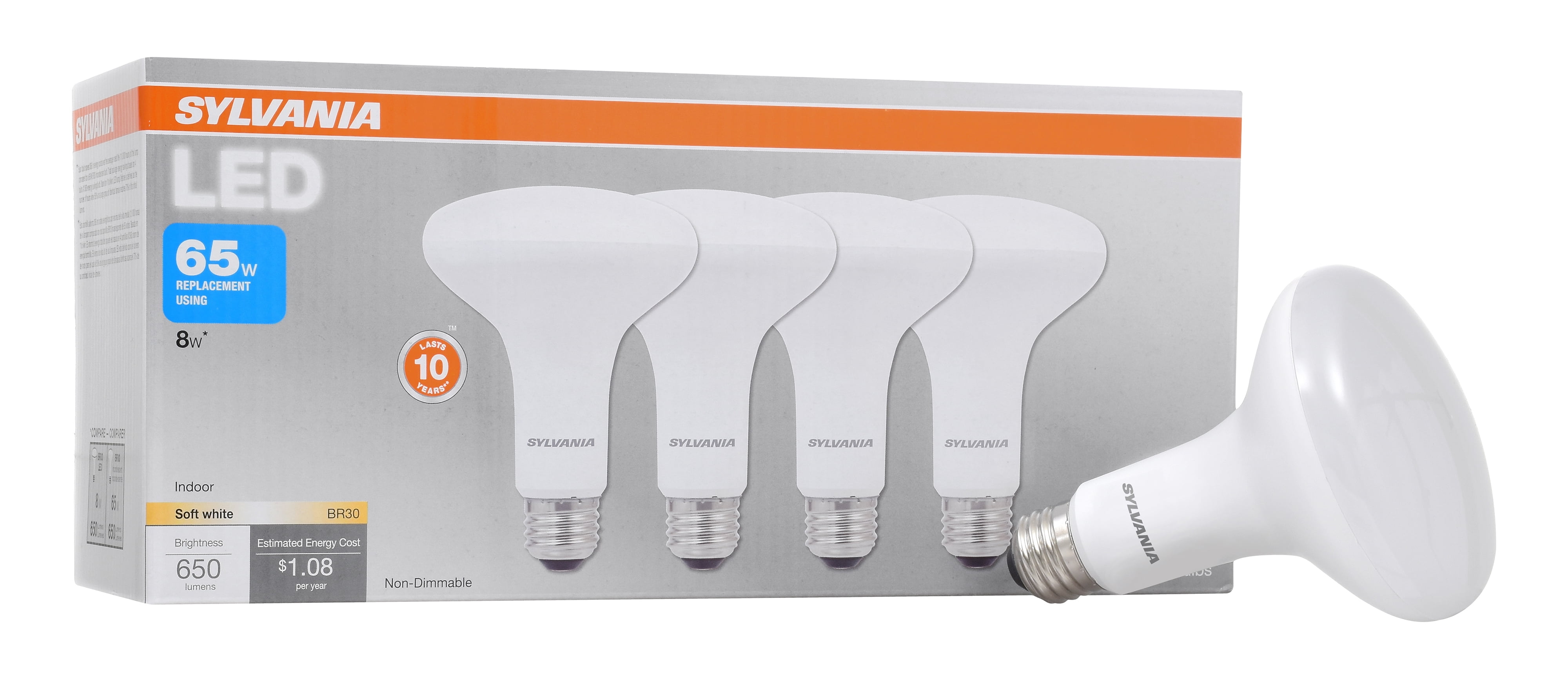 Sylvania 65w BR30 Flood Lamp Bulb Lot Of 6 CFL DAYLIGHT 700 Lumens