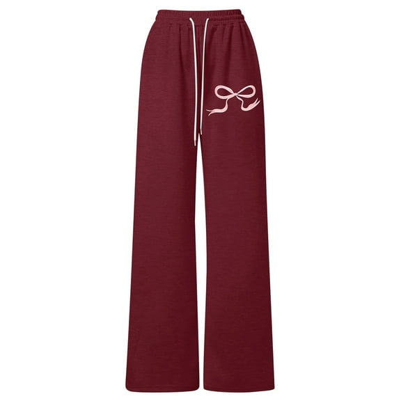 LRen Girl's Bowknot Baggy Sweatpants Lightweight Straight Leg Athletic Pants with Pockets,160,A-Wine