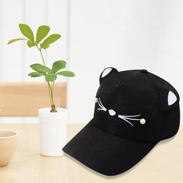 Visors Spring Fashion Tide Pearl Wild Cute Student Cat Ears Visor Baseball Cap BK Baseball Caps