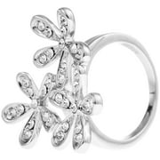 Rhodium Plated Ring with 3 Flower Bouquet Design and High Quality Crystals by Matashi (Size # 7)