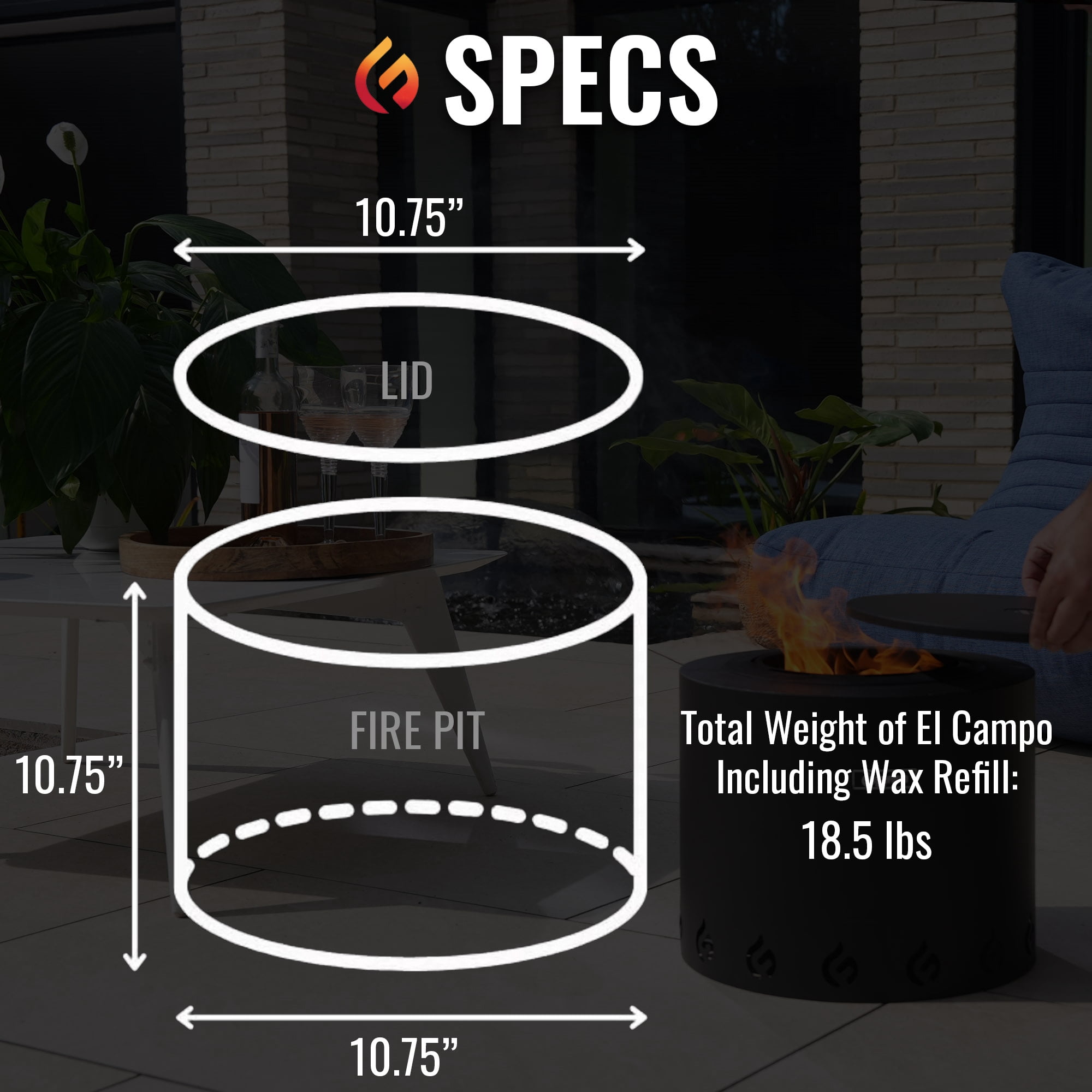 El Campo Portable Wax-Burning Fire Pit – Clean-Burning, No-Wood Fuel with 8-Hour Wax Refill – Compact and Durable – Matte Black