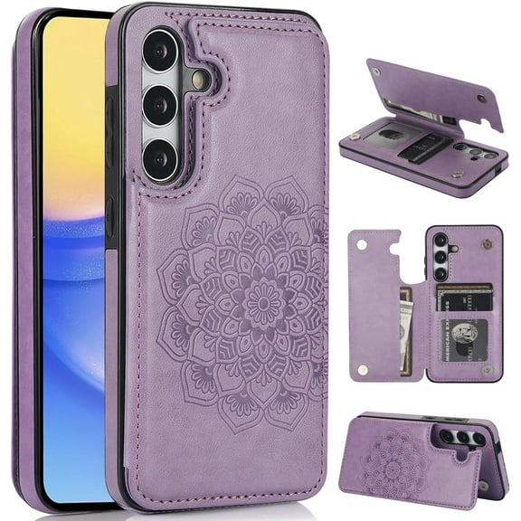 for Galaxy A15 5G Case with Credit Card Holder Slot PU Leather Wallet Phone Cases Stand Kickstand Durable Shockproof Protective Cover for Samsung A 15 Women Men 6.5 inch Purple