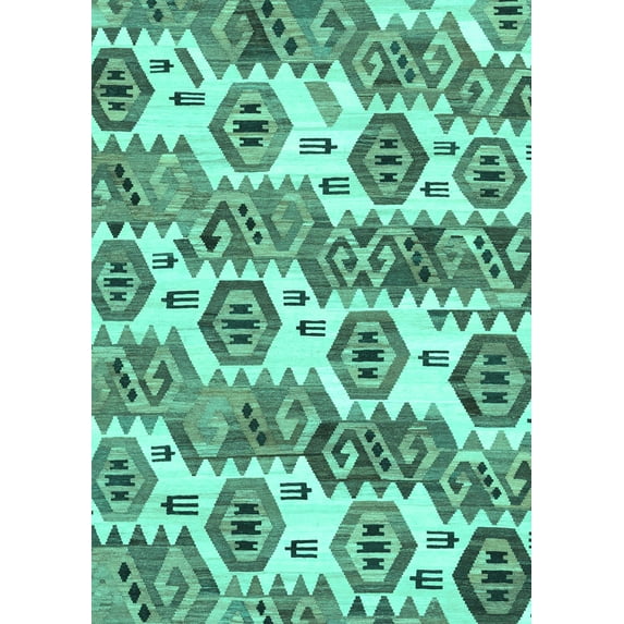 Ahgly Company Machine Washable Indoor Rectangle Abstract Turquoise Blue Modern Area Rugs, 4' x 6'