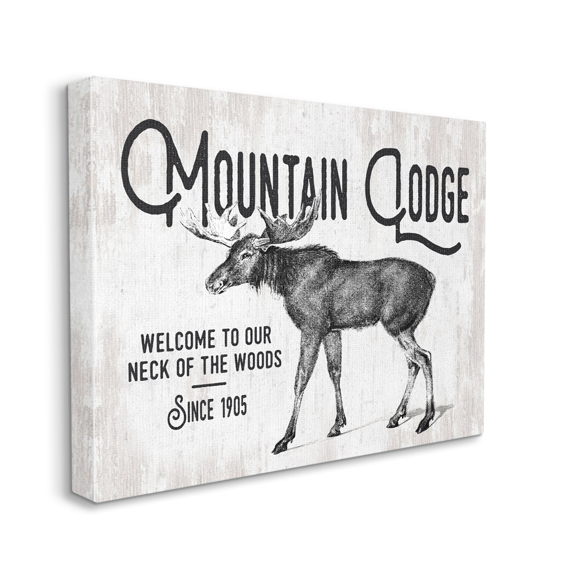 Stupell Industries Rustic Mountain Lodge Vintage Moose Cabin Sign Graphic Art Gallery Wrapped Canvas Print Wall Art, Design by Lettered and Lined