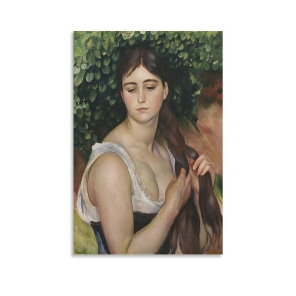 Girl Braiding Her Hair by Pierre Auguste Renoir Poster Picture Print Canvas Poster Wall Paint Art Posters Decor Modern Home Artworks Gift 08x12inch(20x30cm)