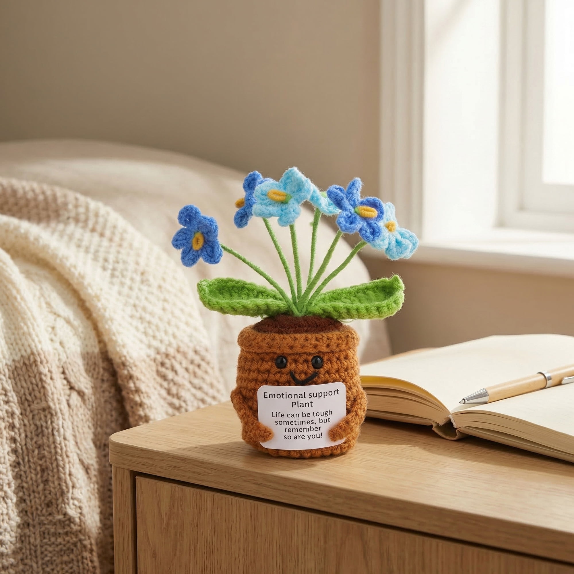 Unique Bargains Handmade Crochet Forget-Me-Not Knitted Plant Blue 4.3inch