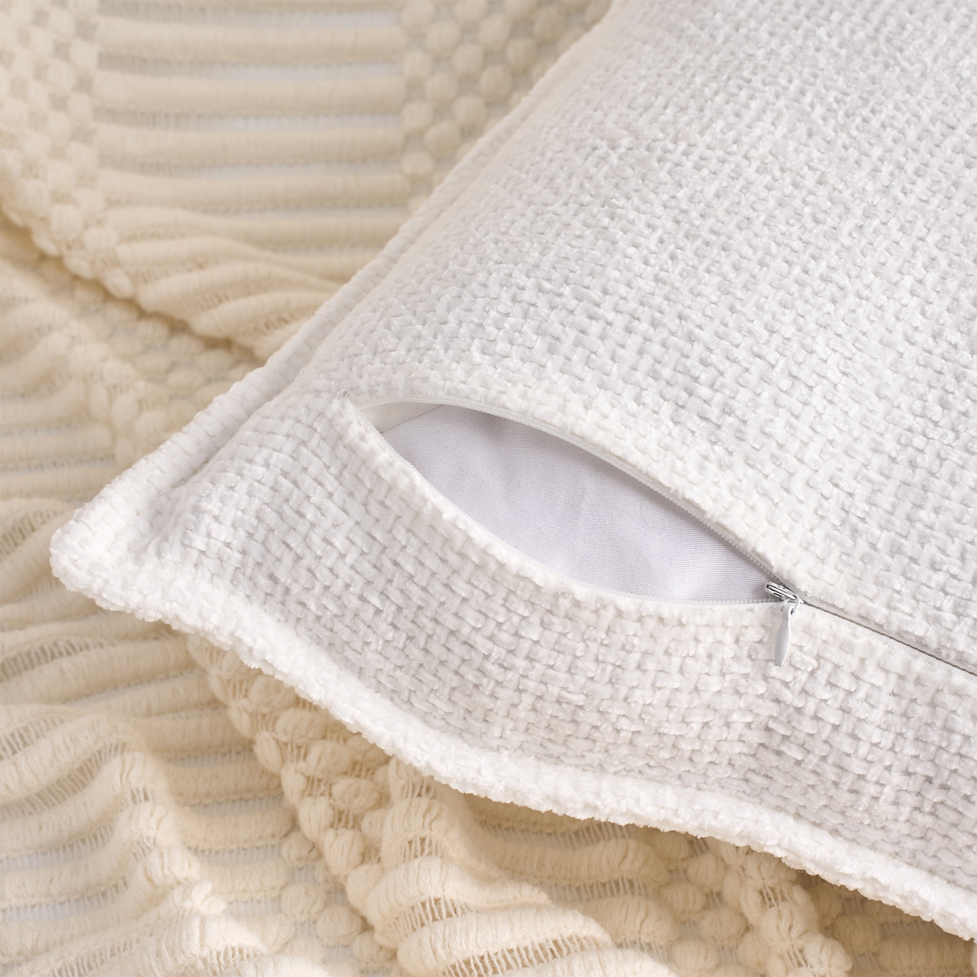 Unique Bargains Solid Chenille Decorative Throw Pillow Covers Pack of 2 White 18" x 18"