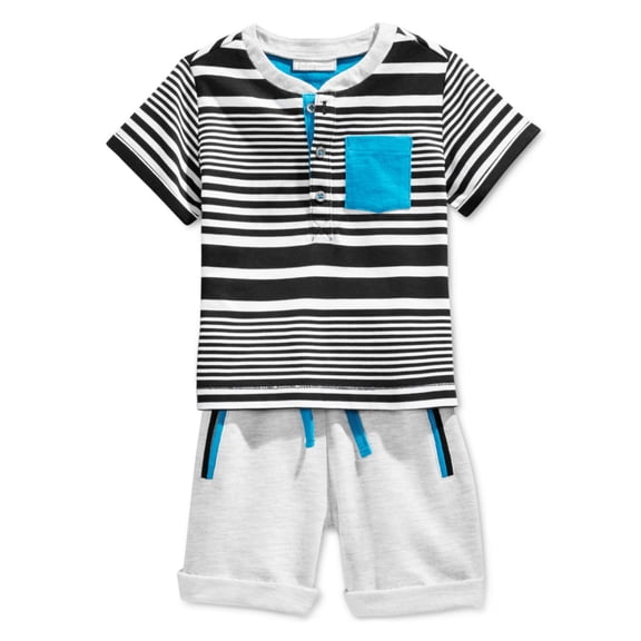 Infant Boys 2 Piece Striped Henley T-Shirt & Short Set 3-6m