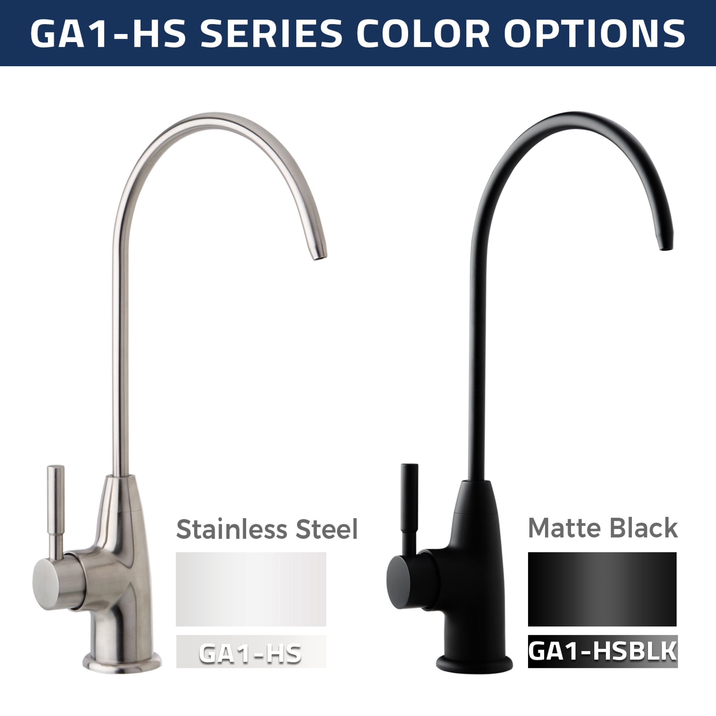 iSpring GA1-HSBLK High-Spout Reverse Osmosis Filtration Drinking Water Faucet Lead-Free, Premium Stainless Steel 304 Body, Matte Black Finish