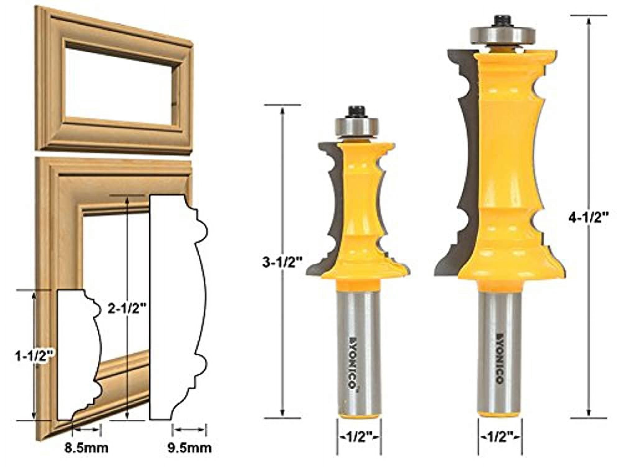 Mitered Door & Drawer Molding 2 Bit Router Bit Set 1/2" Shank - Yonico 16266