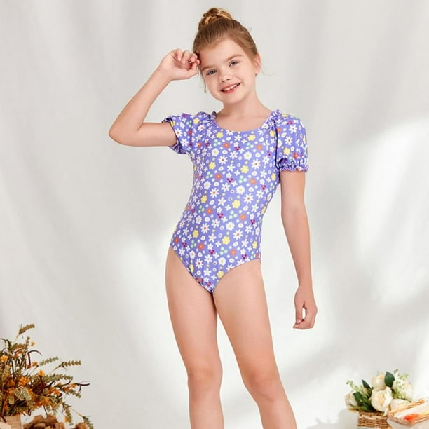 GYRATEDREAM Girls' One Piece Swimsuit Beach Swimwear Puff Sleeve