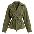 thumbnail image 4 of SONXAHE Faux Suede Wrap Tie Waist Jacket For Women Lapel Collar Long Sleeve Cropped Casual Outerwear Coat, 4 of 4