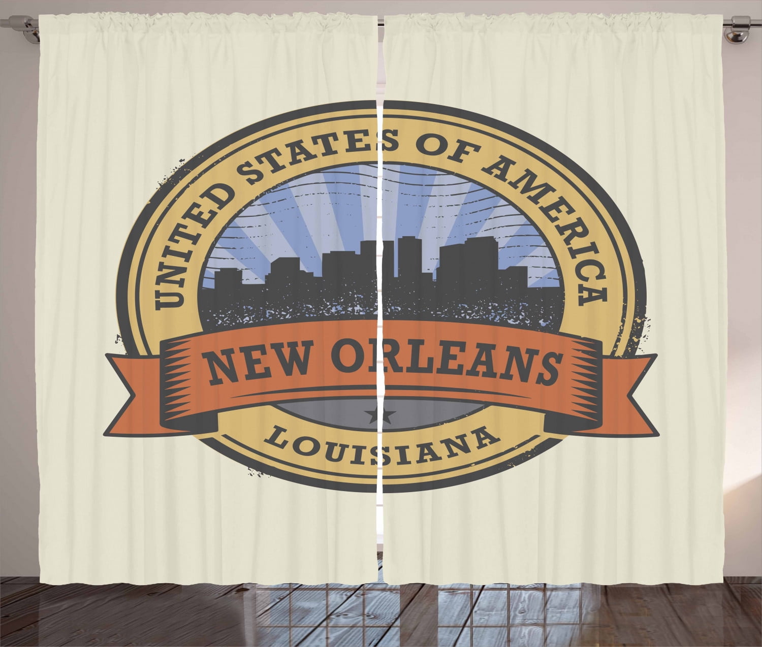 New Orleans Curtains 2 Panels Set, The City of Louisiana Silhouette