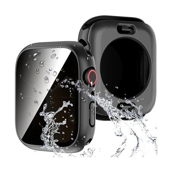 wonima02 3 in 1 for Apple Watch Series 11/10 42mm Waterproof Case, Front Privacy Tempered Glass Screen Protector + Back 360° Protective Bumper Cover -Black