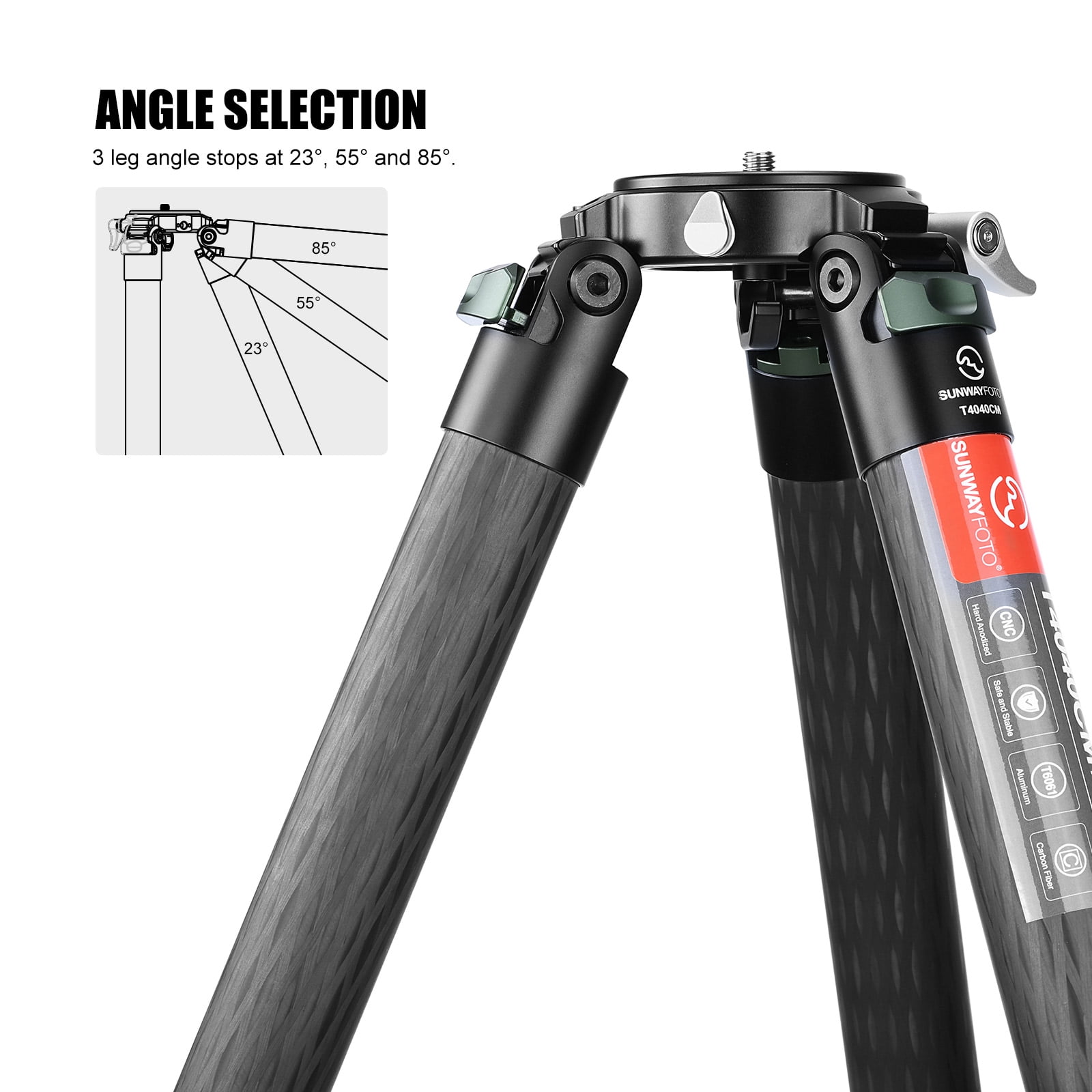 SUNWAYFOTO T4040CM Heavy Duty Carbon Fiber Tripod for Video Camera Photography and Hunting, 4 sections, 88lb(40kg) Load