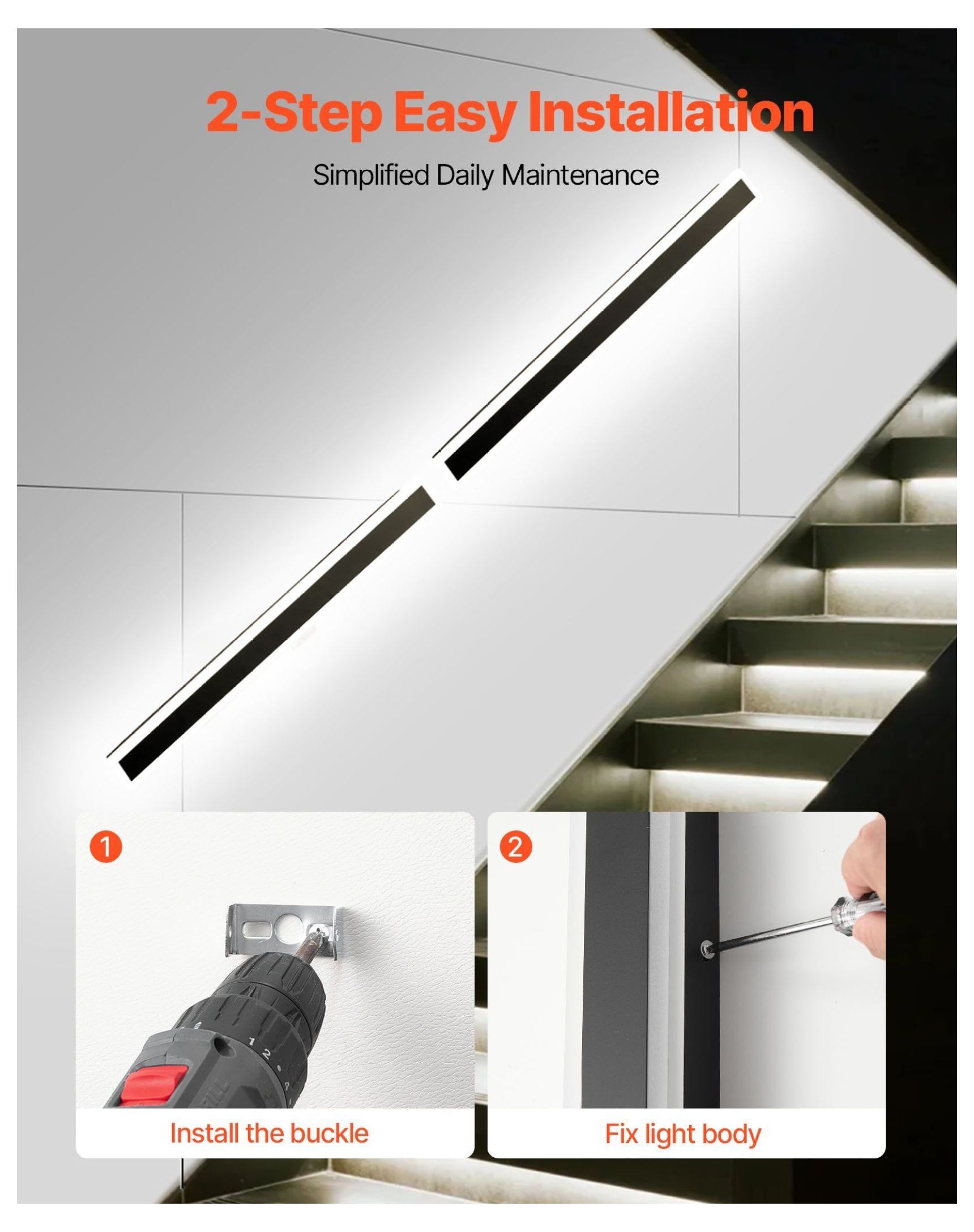 Outdoor Wall Lights 2 Pack, 47.2 Inch Modern Exterior Sconce, Dimmable 2700K-6000K, IP65 Waterproof, Anti-Rust, Porch Garage Lighting