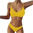 thumbnail image 3 of WREESH Womens Two Piece Swimsuit High Cut Bikini Fashion Solid Bikini Push-Up Padded Swimsuit Set Beach Bathing Suit Yellow, 3 of 8