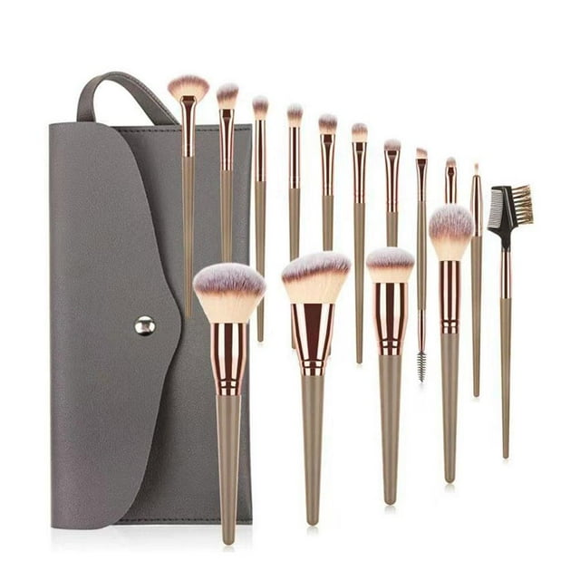 Professional 15-Piece Makeup Brush Set with Soft Artificial Fiber Bristles and Smooth Plastic Handles for Full Face Application