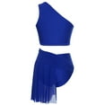 thumbnail image 2 of iiniim Women Lyrical Dance One Shoulder Crop Top with Mesh Skirted Briefs Modern Contemporary Blue L, 2 of 7