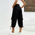 thumbnail image 6 of Tianiyouqing Cargo Capri for Women Breathable Bermuda Wide Leg Elastic Waist High Waisted Fall Cropped Trousers Quick Dry with 4 Pockets Drawstring Pull on Joggers Pants Black XXL, 6 of 9