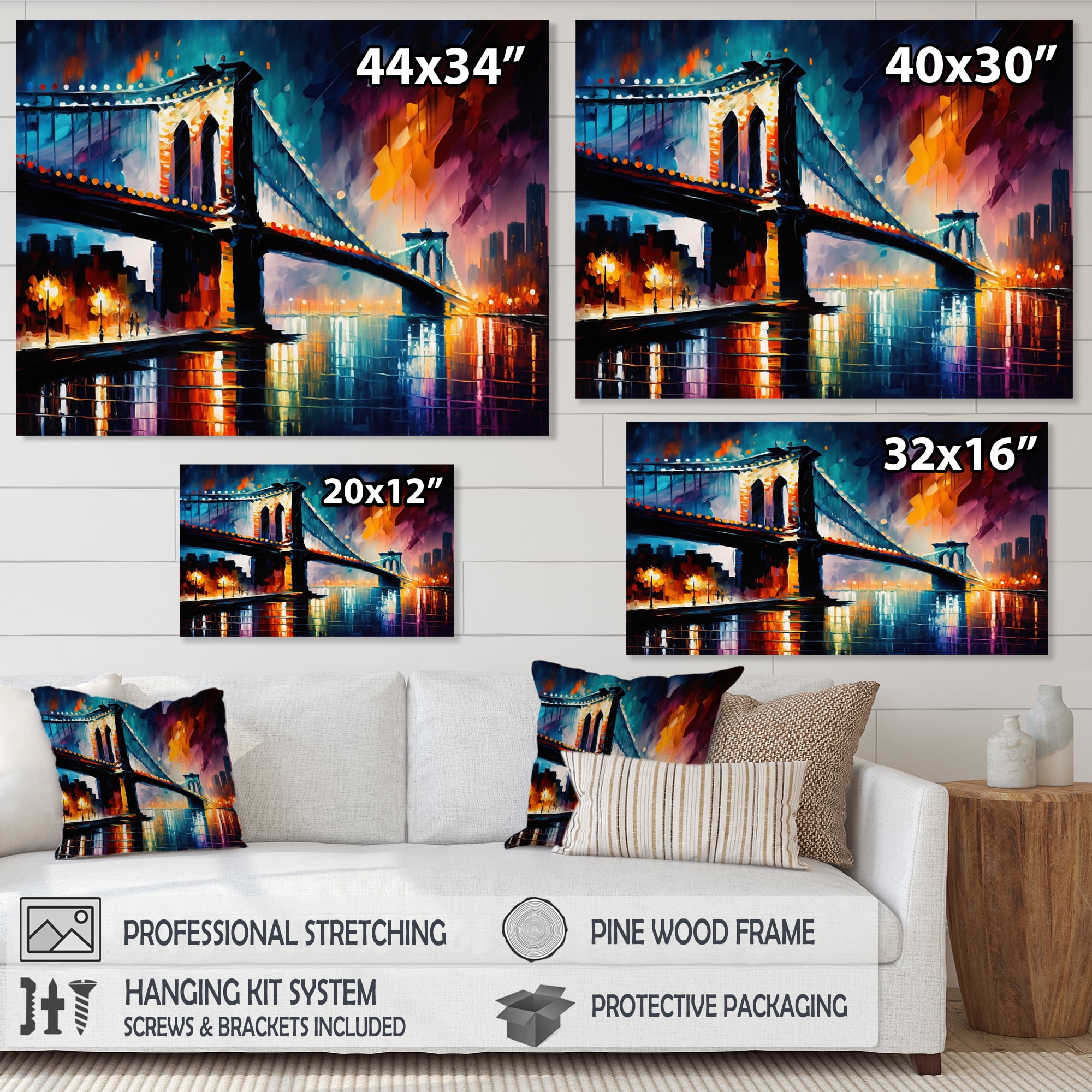Designart Colorful Brooklyn Bridge Canvas Wall Art
