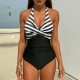 thumbnail image 2 of Kukoosong Women's Halter Neck One-Piece Swimsuit High Waist Supportive Beach Swimwear Striped Print Bathing Suits, 2 of 6