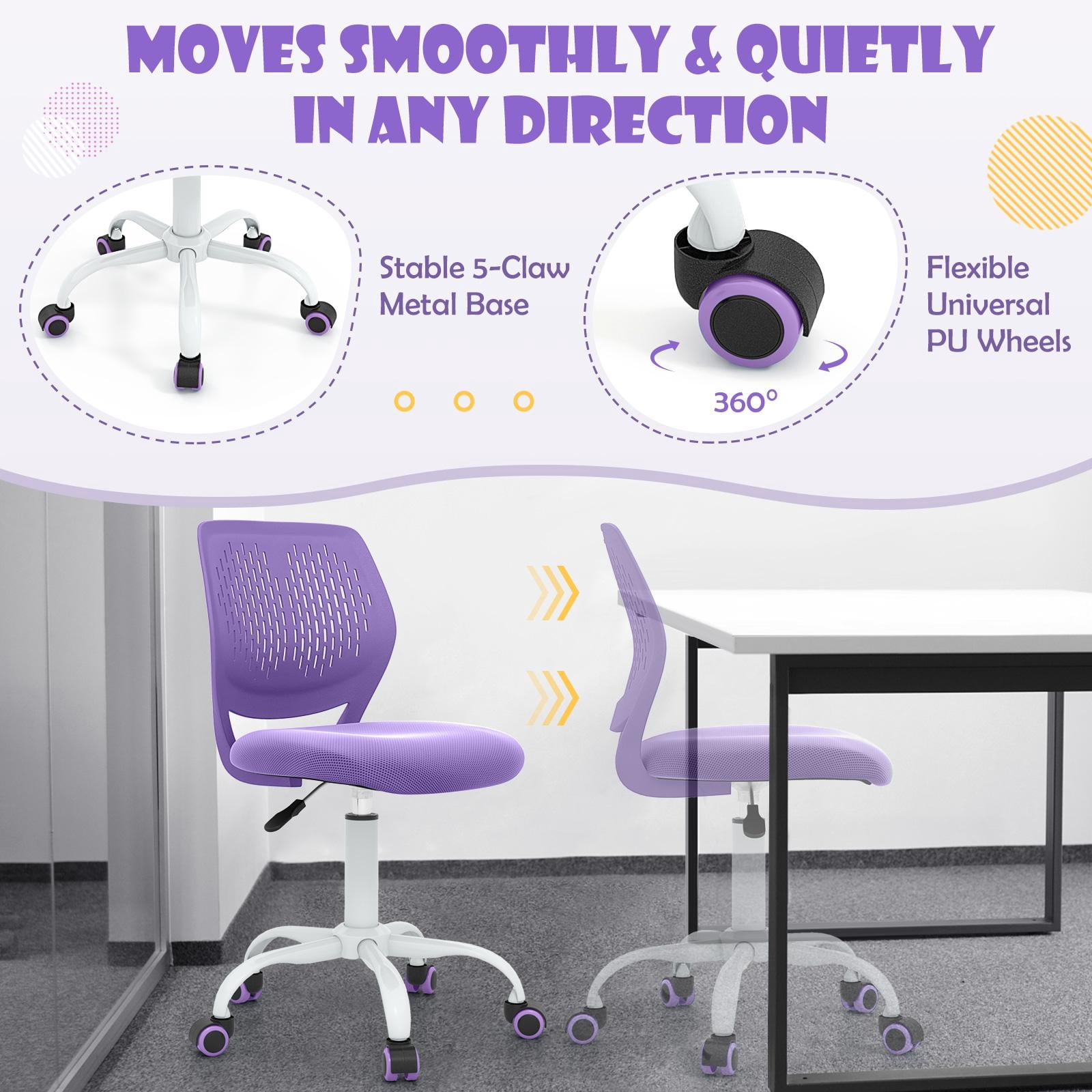 Giantex Kids Desk Chair, Adjustable Swivel Chair for Children, Armless Mesh Task Student Study Chair w/Lumbar Support & Adjustable Height, Rolling Computer Chair, Purple