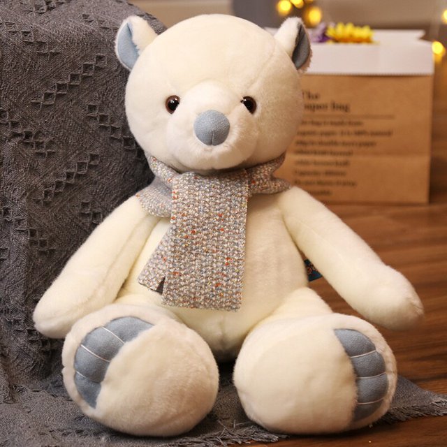 1pc/45/60cm Kawaii Oso Polar blanco con la bufanda de peluche de juguetes suave Animal relleno almohada para el amante de los niños regalo de San ValentínGris60cm Fivean unisex