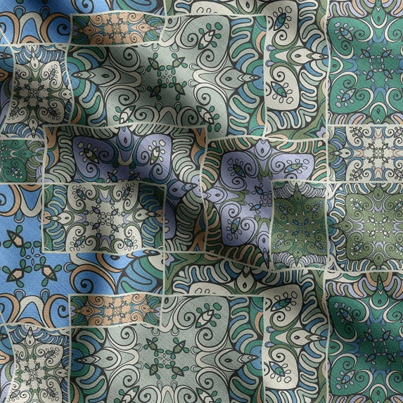 Soimoi Patchwork Printed, Poly Canvas Fabric, Decor Sewing Fabric by The Yard 56 Inch Wide,Decorative Fabric for Curtains Tote Bags, Blue & Green