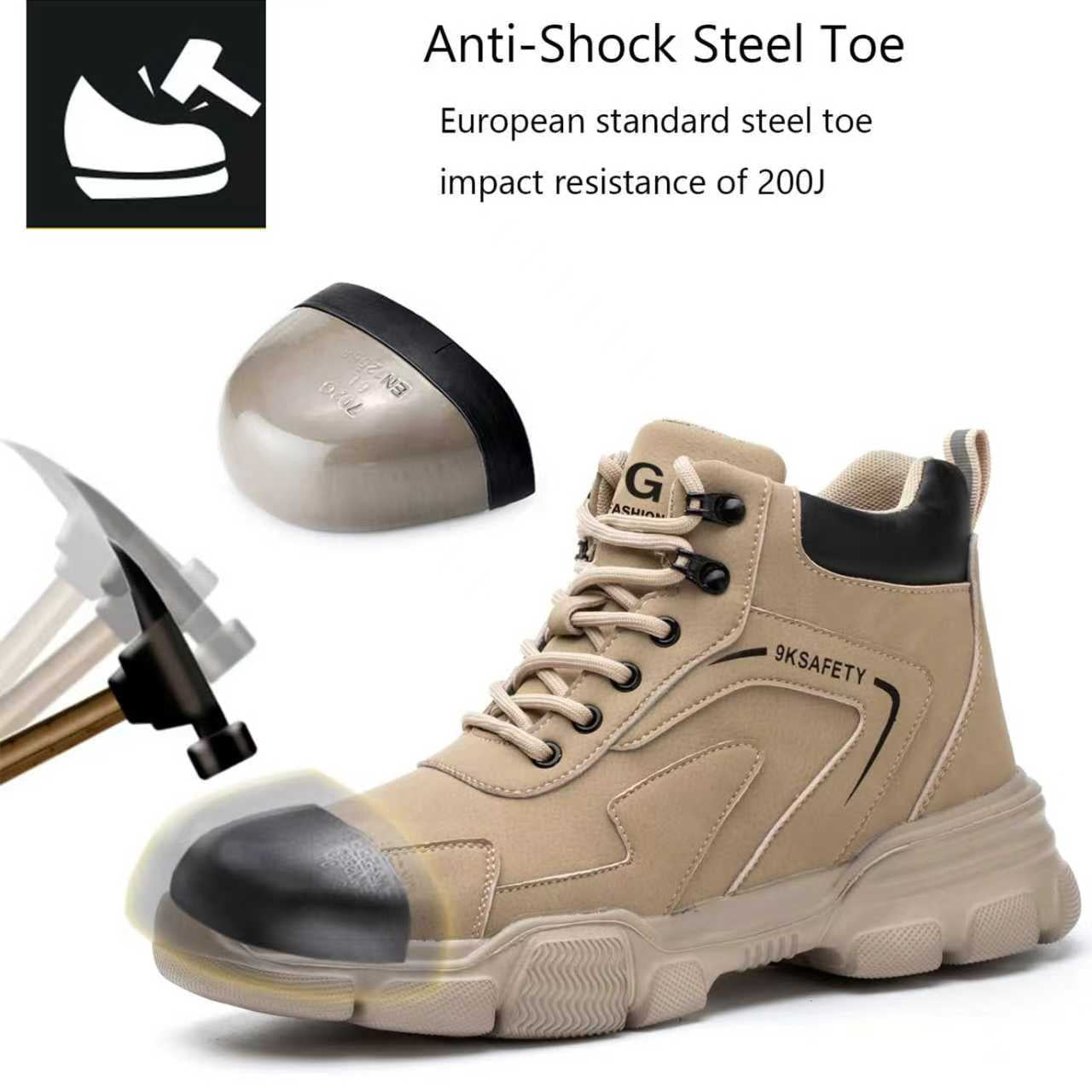 XQJ Steel Toe Work Boots For Men waterproof Steel Toe Shoes Industrial Construction Anti-puncture Safety Boots Size Women6.5/Men5