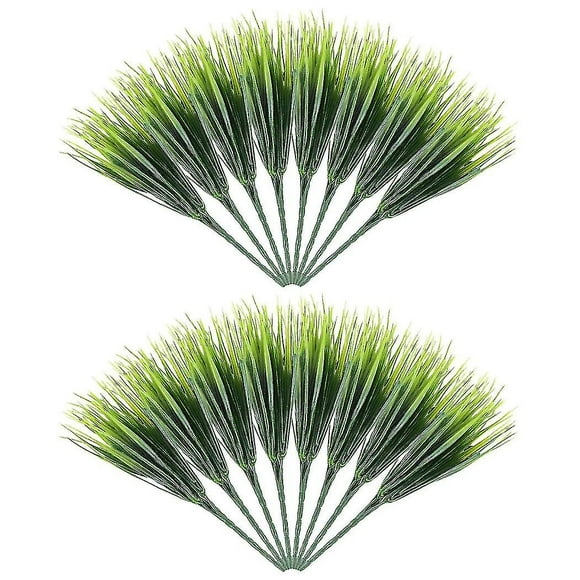 16 Pcs Artificial Outdoor Plants, Fake Plastic Greenery Shrubs Wheat Grass Outdoor Window Box Veran