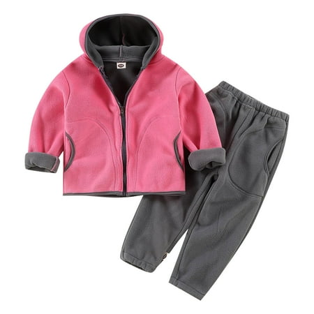 

TIREOW Children s Comfortable Sets Toddler/Little Boys Autumn Winter Suit Long Sleeved Hooded Jacket Solid Color Zipper Top+Elastic Waistband Pants Casual Outdoor Jackets