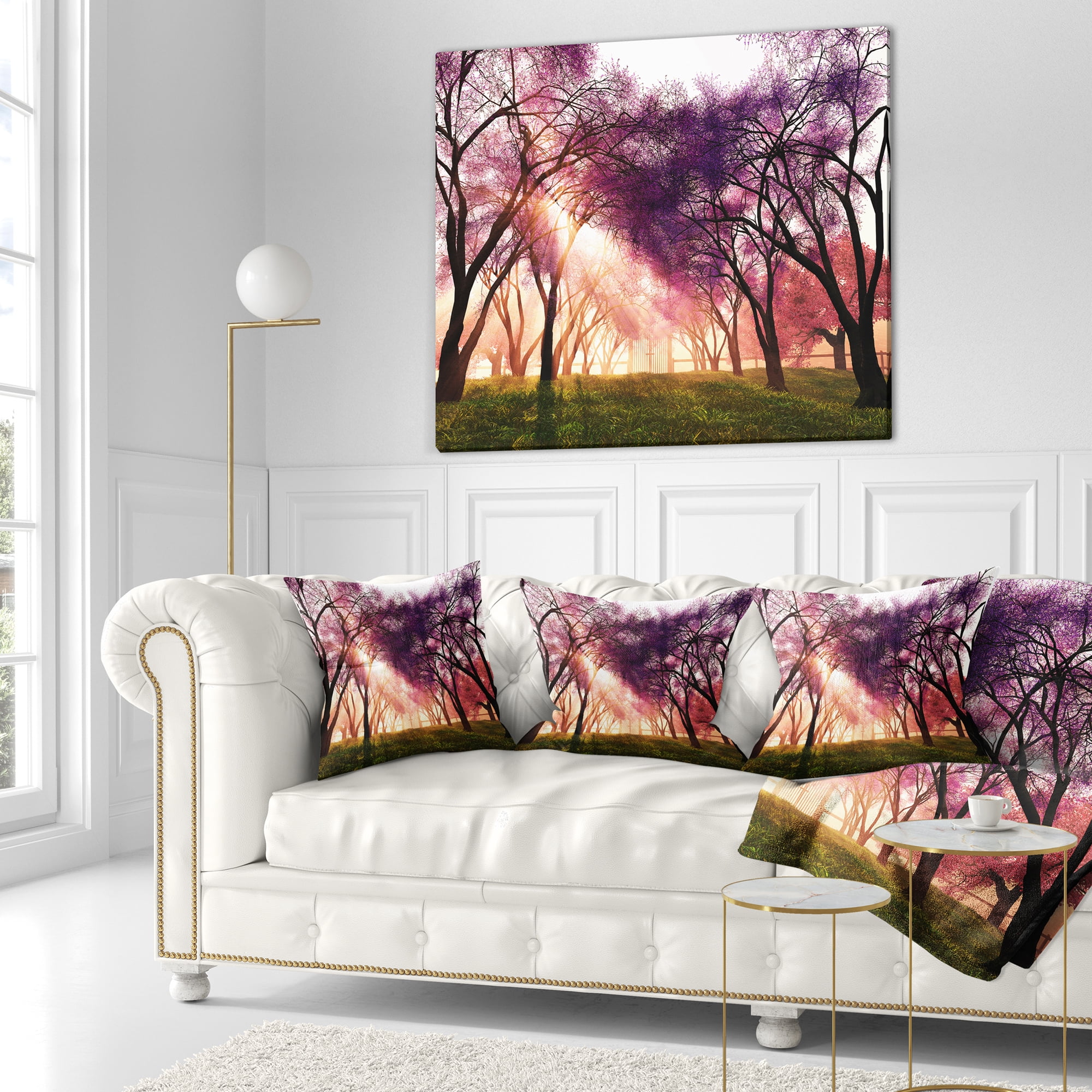 Designart Cherry Blossoms Japan Garden - Landscape Printed Throw Pillow - 18x18