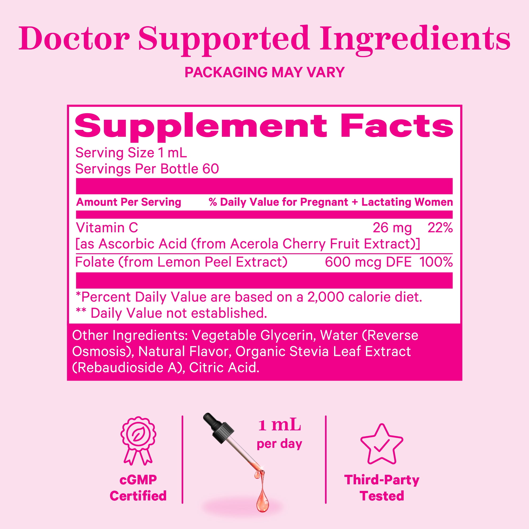 Pink Stork Liquid Folate - Whole-Food Prenatal Vitamin for Women, 2 oz