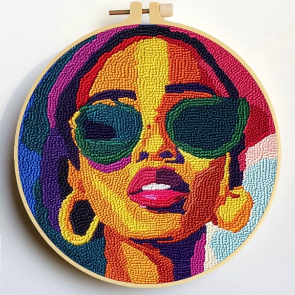 Punch Needle Kits African Girl DIY Embroidery Starter Set with Hoop Easy for Beginners Stress Relief Handmade Craft Hobby and Home Decor 20x20cm-6